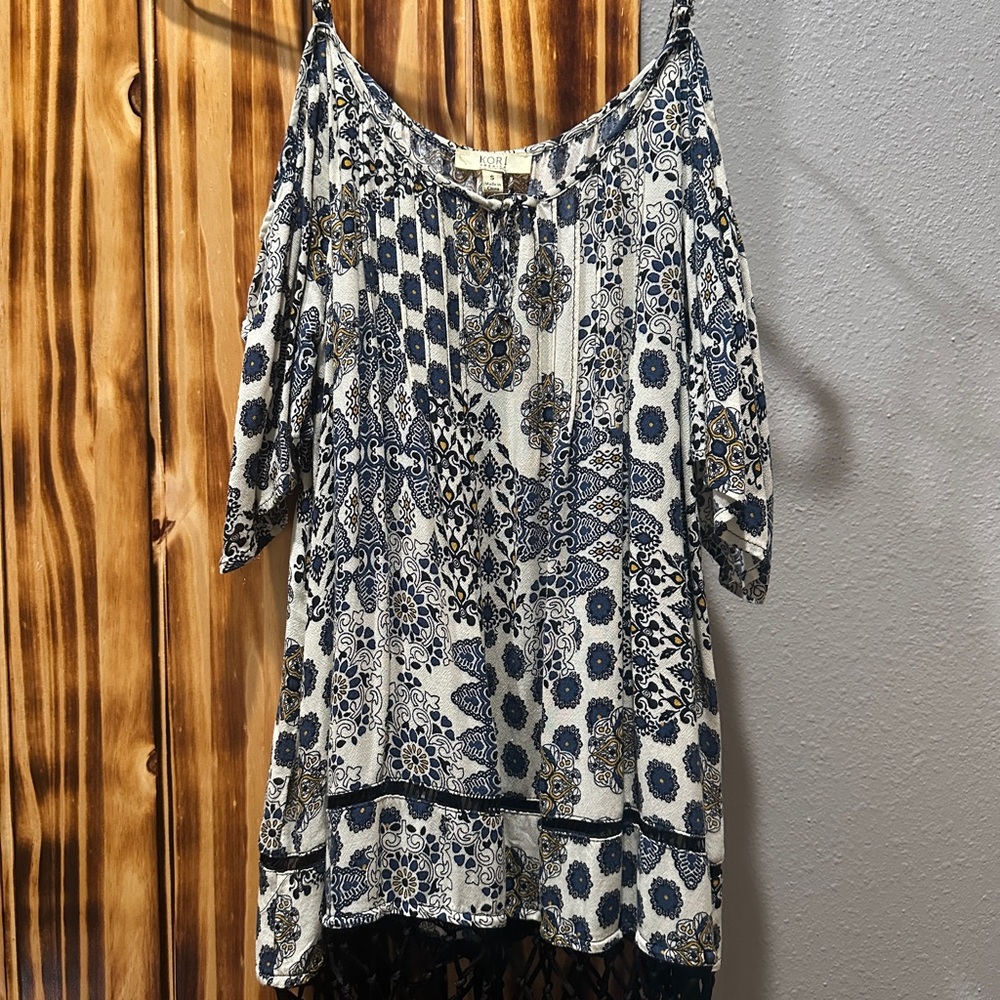 Kori Blue and White Boho Top